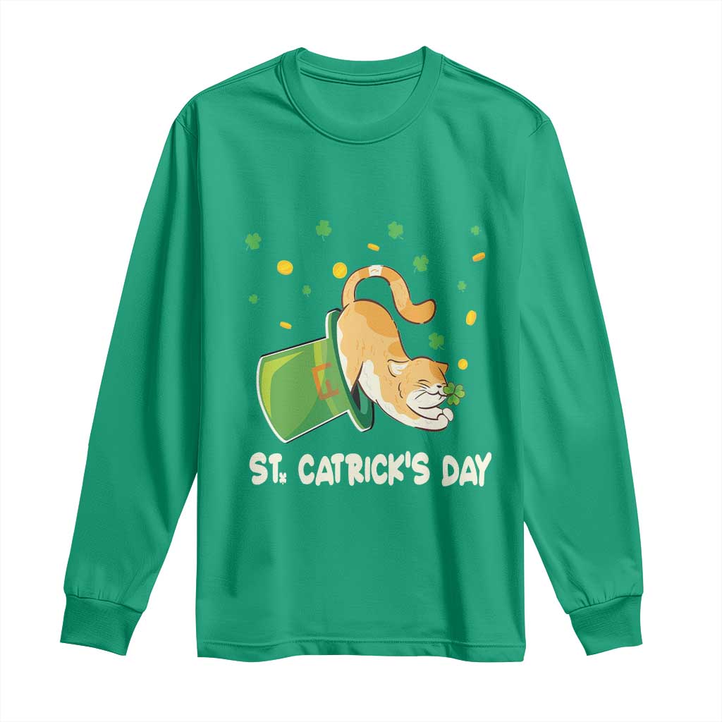 St Patrick's Day Long Sleeve Shirt Happy St.Catrick's Lucky Cat Shamrock Hat TS09 Irish Green Print Your Wear