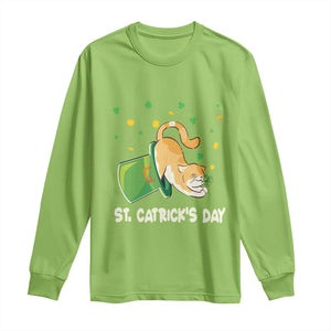 St Patrick's Day Long Sleeve Shirt Happy St.Catrick's Lucky Cat Shamrock Hat TS09 Lime Print Your Wear