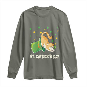 St Patrick's Day Long Sleeve Shirt Happy St.Catrick's Lucky Cat Shamrock Hat TS09 Military Green Print Your Wear