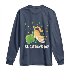 St Patrick's Day Long Sleeve Shirt Happy St.Catrick's Lucky Cat Shamrock Hat TS09 Navy Print Your Wear