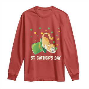 St Patrick's Day Long Sleeve Shirt Happy St.Catrick's Lucky Cat Shamrock Hat TS09 Red Print Your Wear