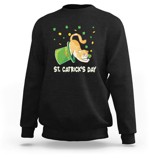 Happy Patrick's Day Cat Lover Sweatshirt St.Catrick's Lucky Cat Shamrock Hat TS09 Black Printyourwear