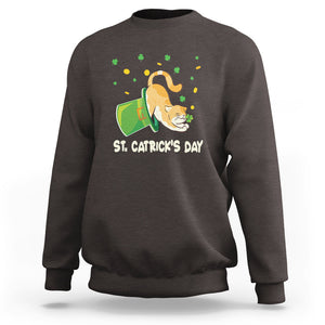 Happy Patrick's Day Cat Lover Sweatshirt St.Catrick's Lucky Cat Shamrock Hat TS09 Dark Chocolate Printyourwear