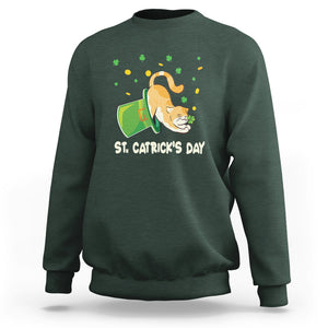 Happy Patrick's Day Cat Lover Sweatshirt St.Catrick's Lucky Cat Shamrock Hat TS09 Dark Forest Green Printyourwear