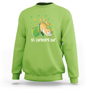 Happy Patrick's Day Cat Lover Sweatshirt St.Catrick's Lucky Cat Shamrock Hat TS09 Lime Printyourwear