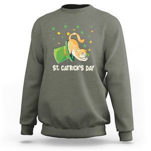 Happy Patrick's Day Cat Lover Sweatshirt St.Catrick's Lucky Cat Shamrock Hat TS09 Military Green Printyourwear