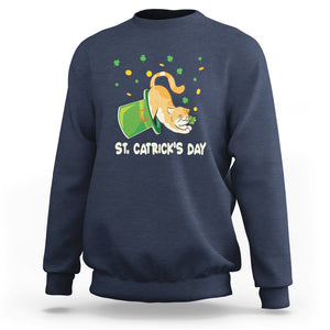 Happy Patrick's Day Cat Lover Sweatshirt St.Catrick's Lucky Cat Shamrock Hat TS09 Navy Printyourwear