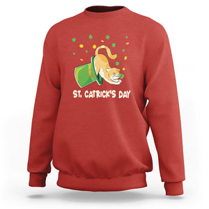 Happy Patrick's Day Cat Lover Sweatshirt St.Catrick's Lucky Cat Shamrock Hat TS09 Red Printyourwear