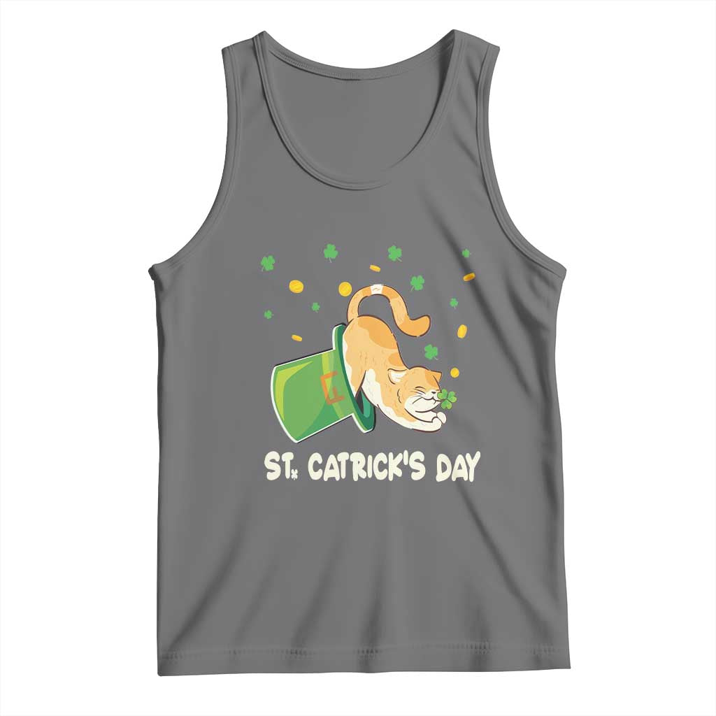 St Patrick's Day Tank Top Happy St.Catrick's Lucky Cat Shamrock Hat TS09 Black Heather Print Your Wear