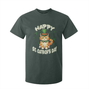 St Patrick's Day T Shirt For Kid Happy St.Catrick's Lucky Cat Shamrock Cute Kitty TS09 Dark Forest Green Print Your Wear