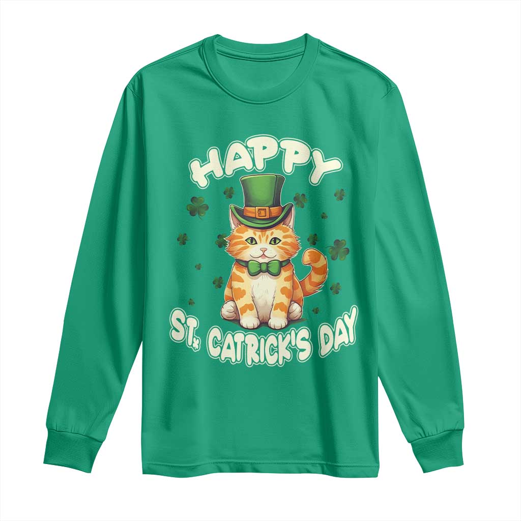 St Patrick's Day Long Sleeve Shirt Happy St.Catrick's Lucky Cat Shamrock Cute Kitty TS09 Irish Green Print Your Wear