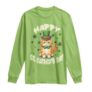 St Patrick's Day Long Sleeve Shirt Happy St.Catrick's Lucky Cat Shamrock Cute Kitty TS09 Lime Print Your Wear