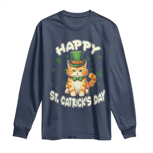 St Patrick's Day Long Sleeve Shirt Happy St.Catrick's Lucky Cat Shamrock Cute Kitty TS09 Navy Print Your Wear