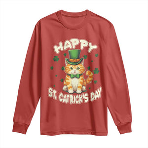 St Patrick's Day Long Sleeve Shirt Happy St.Catrick's Lucky Cat Shamrock Cute Kitty TS09 Red Print Your Wear