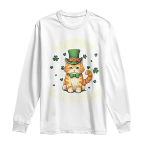 St Patrick's Day Long Sleeve Shirt Happy St.Catrick's Lucky Cat Shamrock Cute Kitty TS09 White Print Your Wear