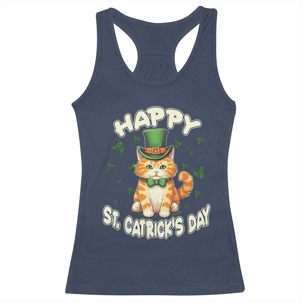 St Patrick's Day Racerback Tank Top Happy St.Catrick's Lucky Cat Shamrock Cute Kitty TS09 Navy Print Your Wear