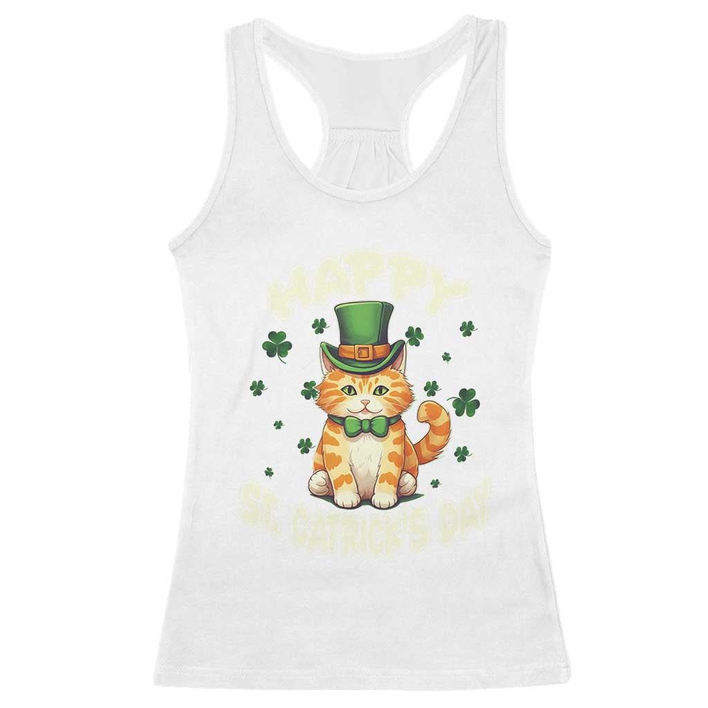 St Patrick's Day Racerback Tank Top Happy St.Catrick's Lucky Cat Shamrock Cute Kitty TS09 White Print Your Wear