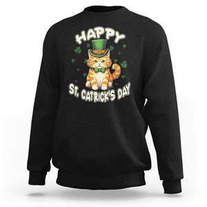 St.Patrick's Day Cat Lover Sweatshirt Happy St.Catrick's Lucky Cat Shamrock Cute Kitty TS09 Black Printyourwear