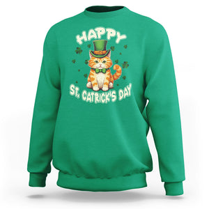 St.Patrick's Day Cat Lover Sweatshirt Happy St.Catrick's Lucky Cat Shamrock Cute Kitty TS09 Irish Green Printyourwear