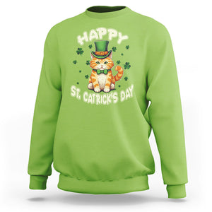 St.Patrick's Day Cat Lover Sweatshirt Happy St.Catrick's Lucky Cat Shamrock Cute Kitty TS09 Lime Printyourwear