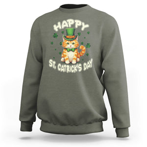 St.Patrick's Day Cat Lover Sweatshirt Happy St.Catrick's Lucky Cat Shamrock Cute Kitty TS09 Military Green Printyourwear