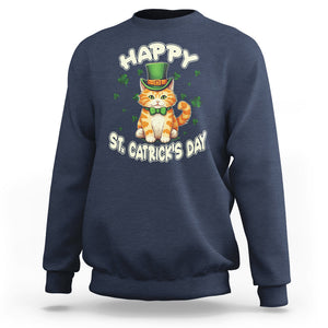 St.Patrick's Day Cat Lover Sweatshirt Happy St.Catrick's Lucky Cat Shamrock Cute Kitty TS09 Navy Printyourwear