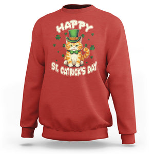 St.Patrick's Day Cat Lover Sweatshirt Happy St.Catrick's Lucky Cat Shamrock Cute Kitty TS09 Red Printyourwear