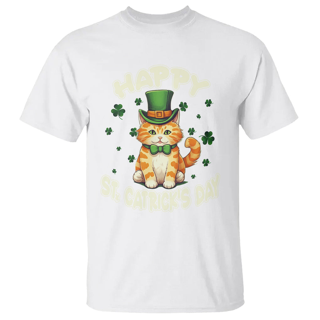 St.Patrick's Day Cat Lover T Shirt Happy St.Catrick's Lucky Cat Shamrock Cute Kitty TS09 White Printyourwear