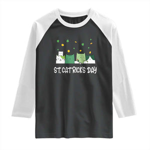 St Patrick's Day Cat Lover Raglan Shirt Happy St.Catrick's Lucky Family Cats Shamrock TS09 Black White Print Your Wear