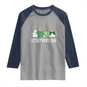 St Patrick's Day Cat Lover Raglan Shirt Happy St.Catrick's Lucky Family Cats Shamrock TS09 Sport Gray Navy Print Your Wear