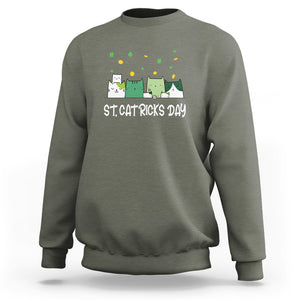 St. Patrick's Day Cat Lover Sweatshirt Happy St.Catrick's Lucky Family Cats Shamrock TS09 Military Green Printyourwear