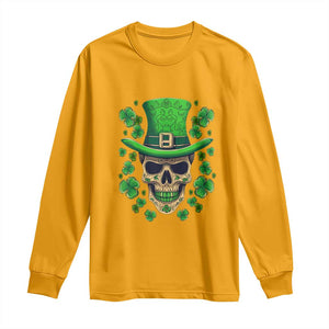 St Patrick's Day Long Sleeve Shirt Irish Sugar Skull Lucky Shamrocks Hat TS09 Gold Print Your Wear