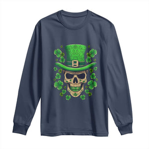 St Patrick's Day Long Sleeve Shirt Irish Sugar Skull Lucky Shamrocks Hat TS09 Navy Print Your Wear