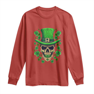 St Patrick's Day Long Sleeve Shirt Irish Sugar Skull Lucky Shamrocks Hat TS09 Red Print Your Wear