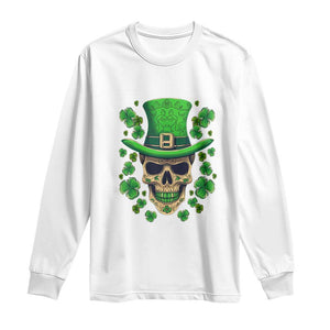 St Patrick's Day Long Sleeve Shirt Irish Sugar Skull Lucky Shamrocks Hat TS09 White Print Your Wear