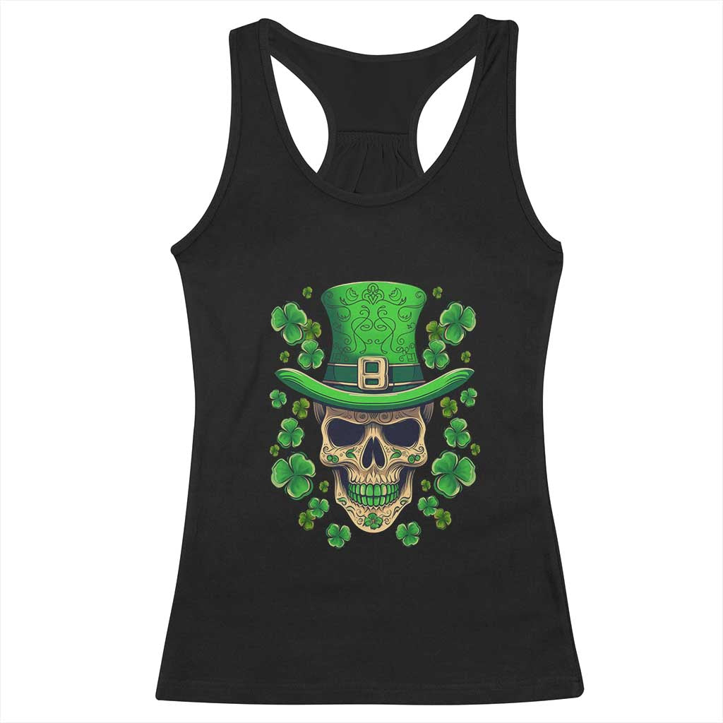 St Patrick's Day Racerback Tank Top Irish Sugar Skull Lucky Shamrocks Hat TS09 Black Print Your Wear