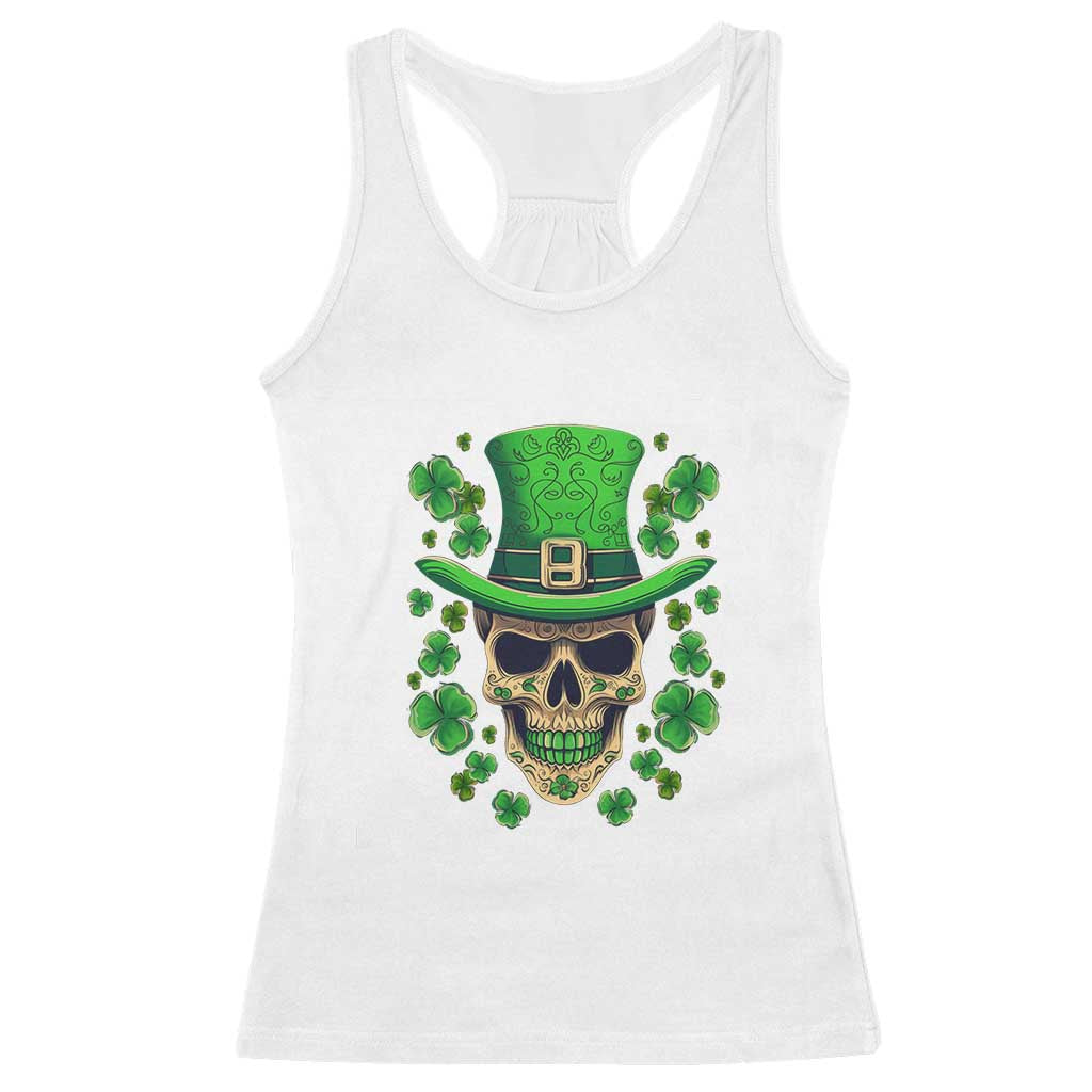 St Patrick's Day Racerback Tank Top Irish Sugar Skull Lucky Shamrocks Hat TS09 White Print Your Wear