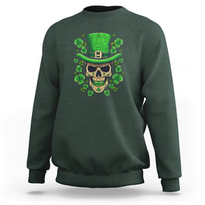 St. Patrick's Day Sweatshirt Irish Sugar Skull Lucky Hat Shamrocks TS09 Dark Forest Green Printyourwear