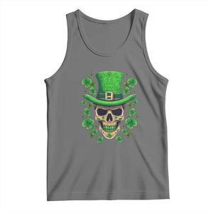 St Patrick's Day Tank Top Irish Sugar Skull Lucky Shamrocks Hat TS09 Black Heather Print Your Wear