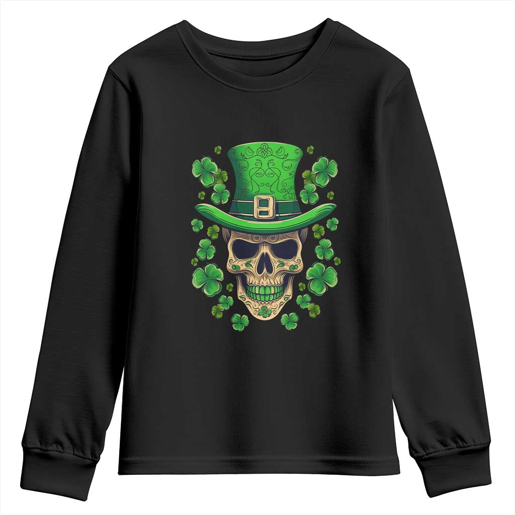St Patrick's Day Youth Sweatshirt Irish Sugar Skull Lucky Shamrocks Hat TS09 Black Print Your Wear