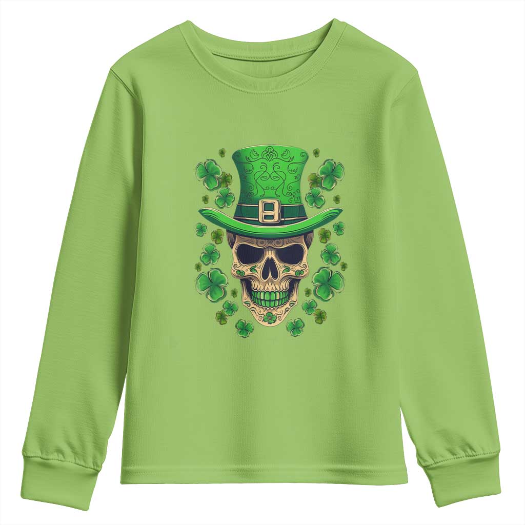 St Patrick's Day Youth Sweatshirt Irish Sugar Skull Lucky Shamrocks Hat TS09 Lime Print Your Wear