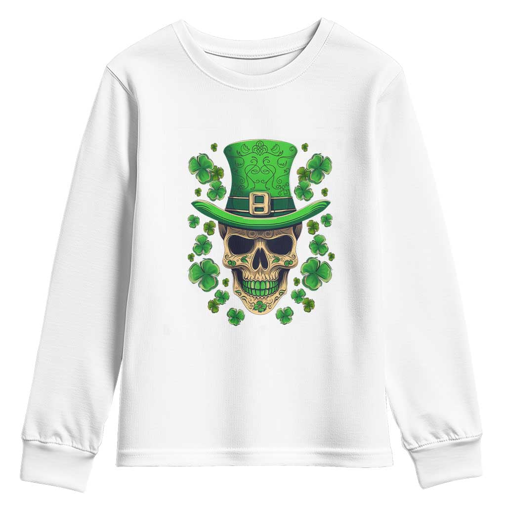 St Patrick's Day Youth Sweatshirt Irish Sugar Skull Lucky Shamrocks Hat TS09 White Print Your Wear