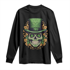 St Patrick's Day Long Sleeve Shirt Irish Sugar Skull Lucky Hat Shamrocks TS09 Black Print Your Wear