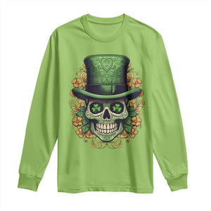 St Patrick's Day Long Sleeve Shirt Irish Sugar Skull Lucky Hat Shamrocks TS09 Lime Print Your Wear