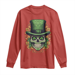 St Patrick's Day Long Sleeve Shirt Irish Sugar Skull Lucky Hat Shamrocks TS09 Red Print Your Wear