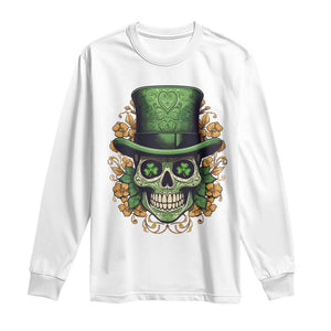 St Patrick's Day Long Sleeve Shirt Irish Sugar Skull Lucky Hat Shamrocks TS09 White Print Your Wear