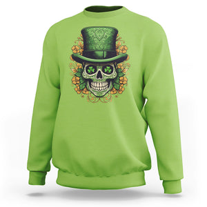 St. Patrick's Day Sweatshirt Irish Sugar Skull Lucky Hat Shamrocks TS09 Lime Printyourwear