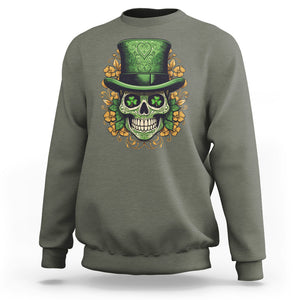 St. Patrick's Day Sweatshirt Irish Sugar Skull Lucky Hat Shamrocks TS09 Military Green Printyourwear