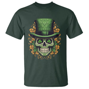 St. Patrick's Day T Shirt Irish Sugar Skull Lucky Hat Shamrocks TS09 Dark Forest Green Printyourwear