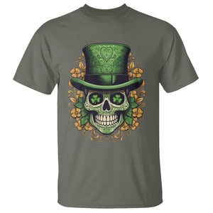 St. Patrick's Day T Shirt Irish Sugar Skull Lucky Hat Shamrocks TS09 Military Green Printyourwear